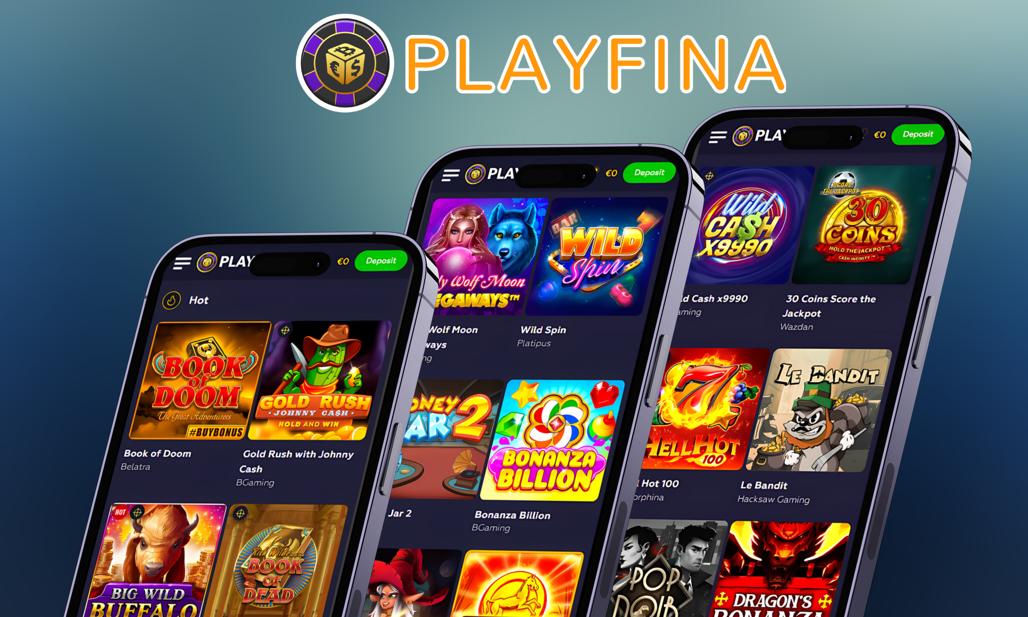 Bħalissa, Playfina Casino joffri aktar minn 8,000 logħba differenti minn aktar minn 70 fornitur magħruf u liċenzjat