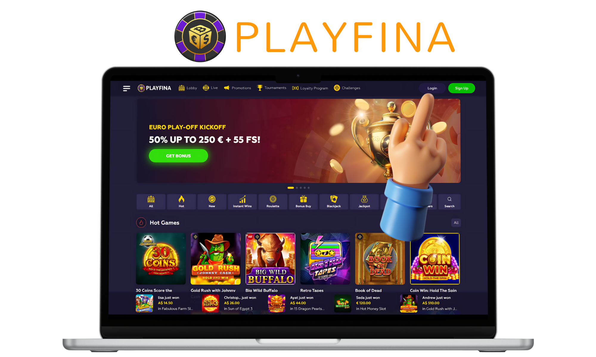 Open the official Playfina casino website