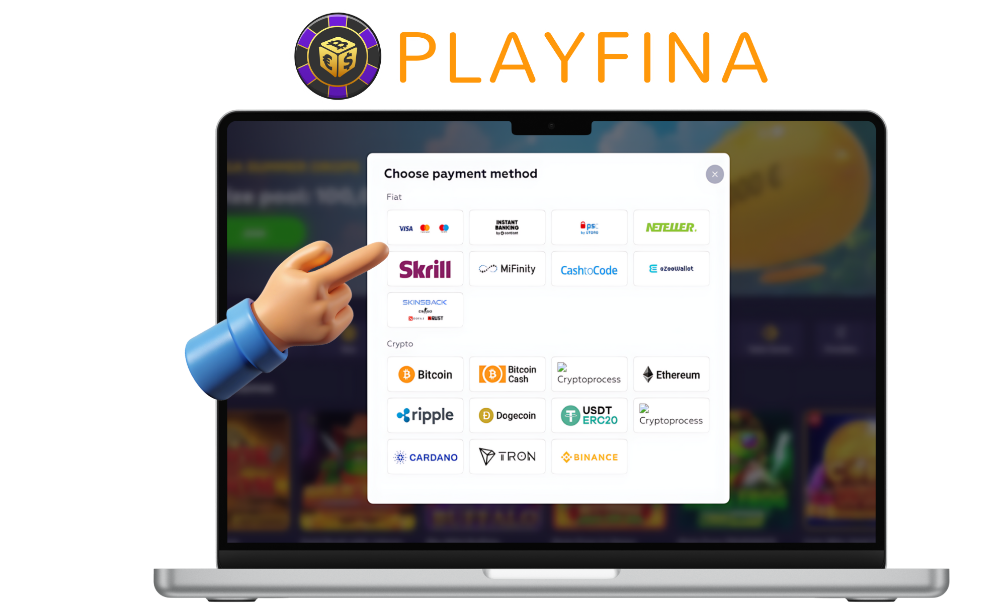 Select a payment methods to make a deposit at Playfina