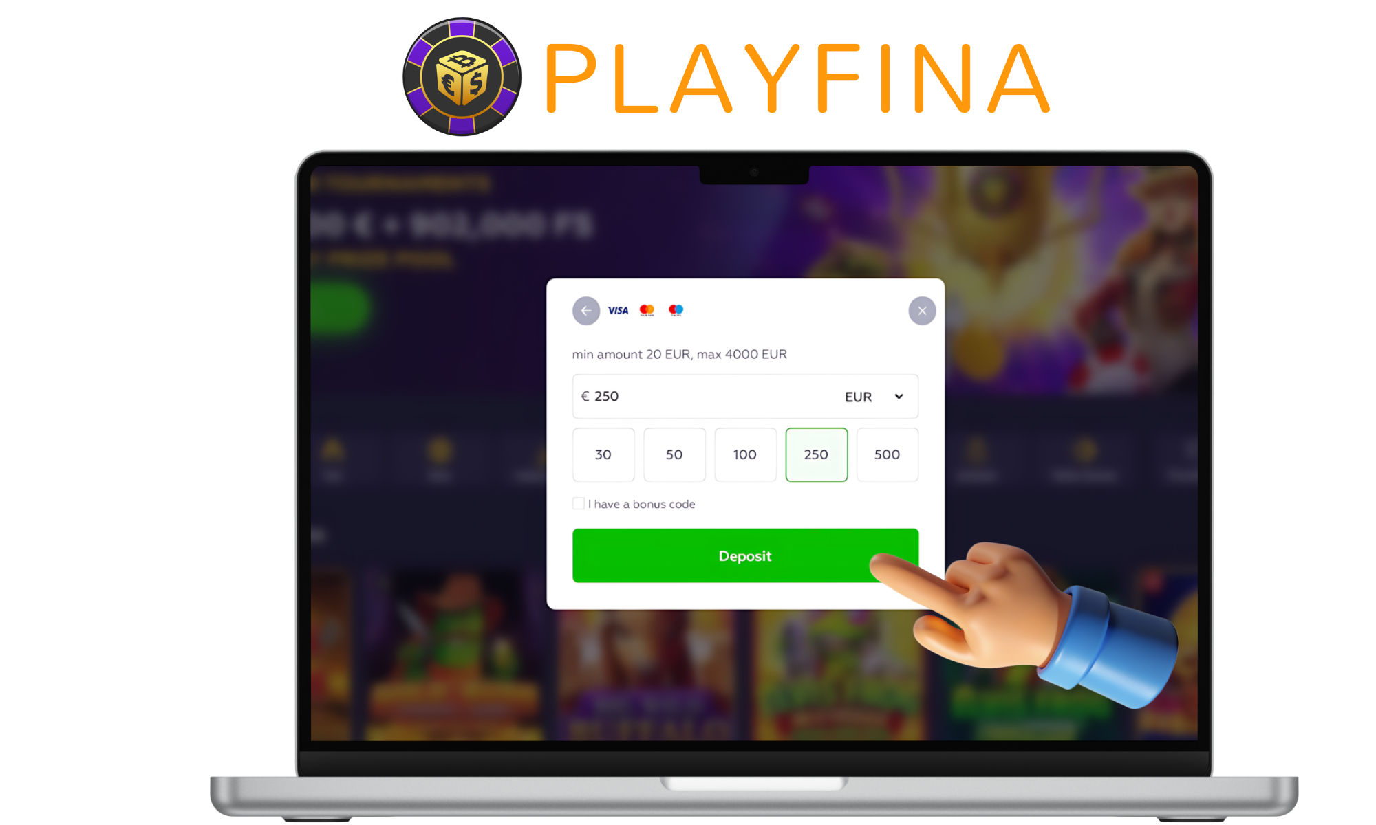 Select an amount and confirm - Playfina Canada