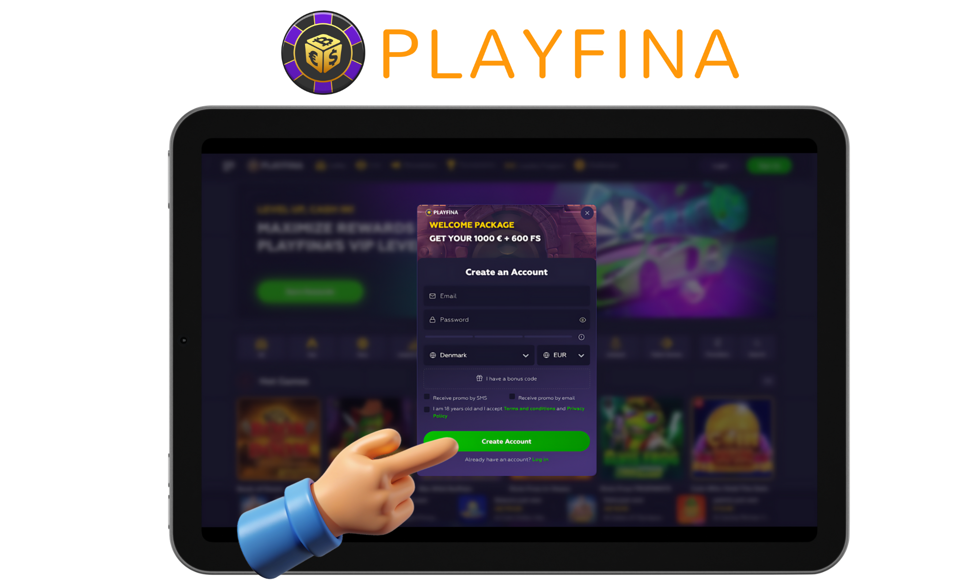 افتح Playfina وقم بالتسجيل