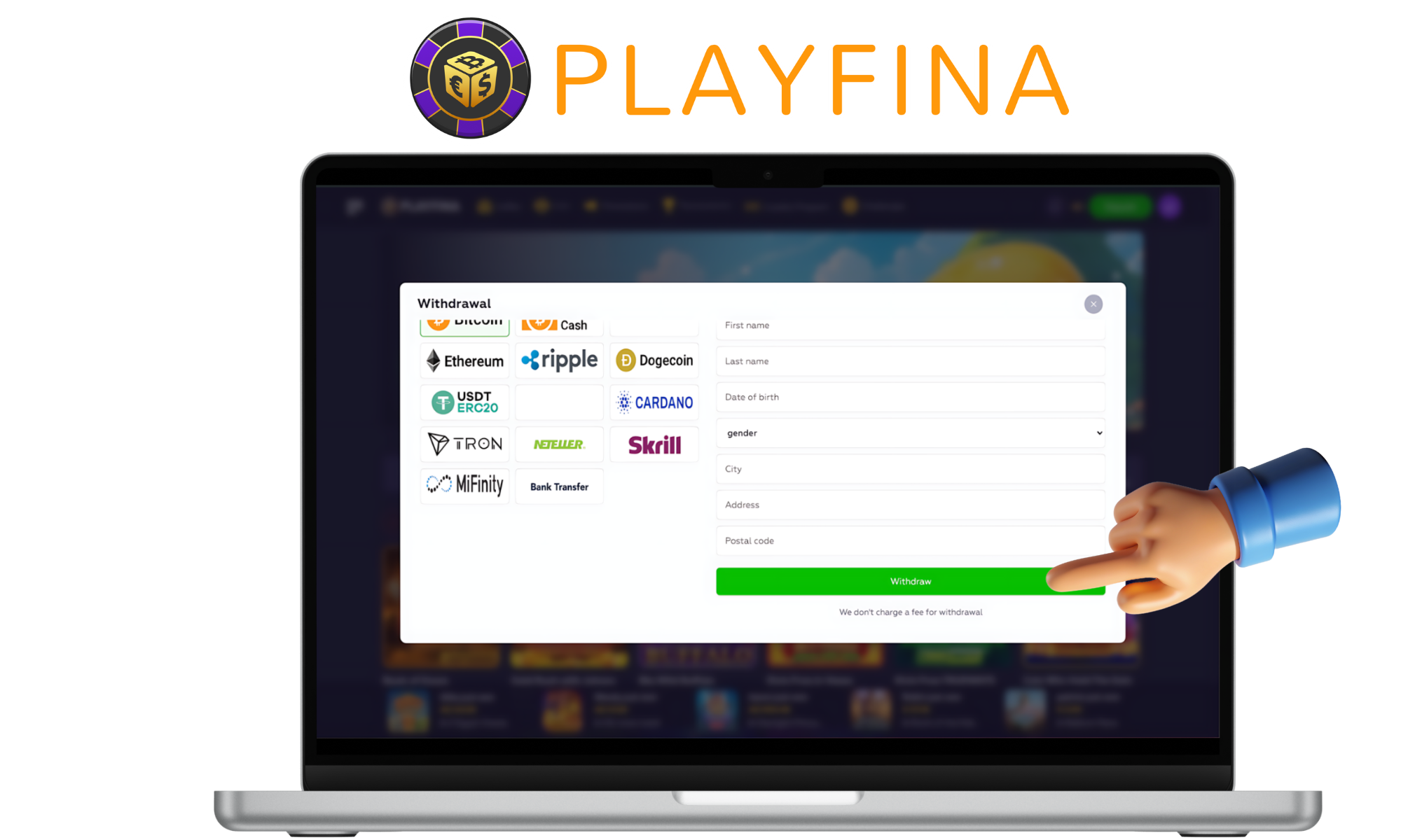 Withdraw your money from Playfina in Canada