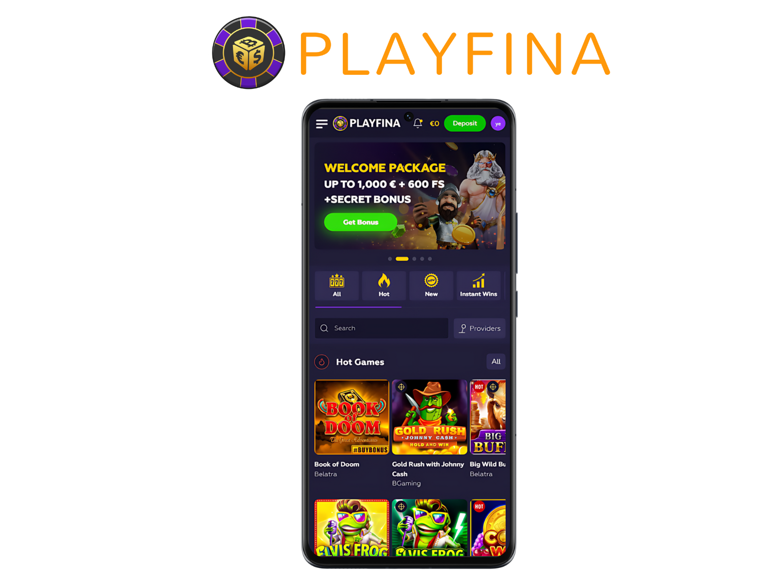 Öffnen Sie die mobile Website von Playfina