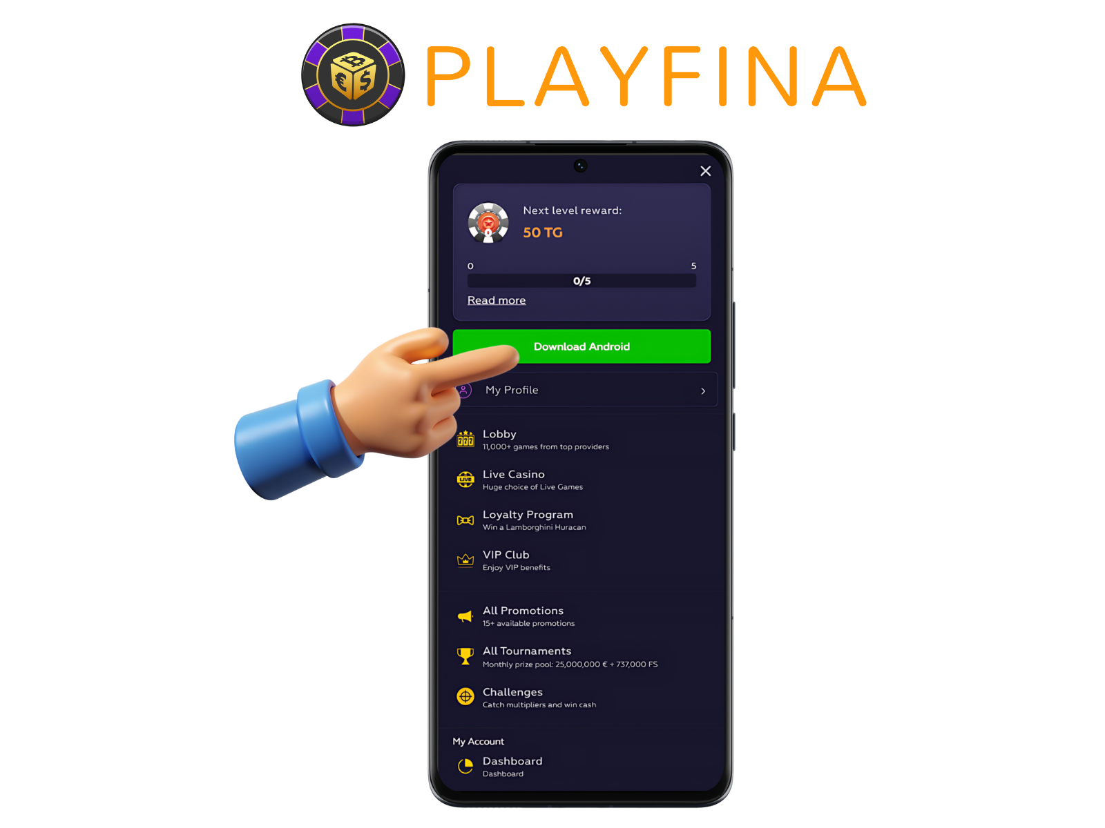 Click on the button to download the APK file of the Playfina Canada app