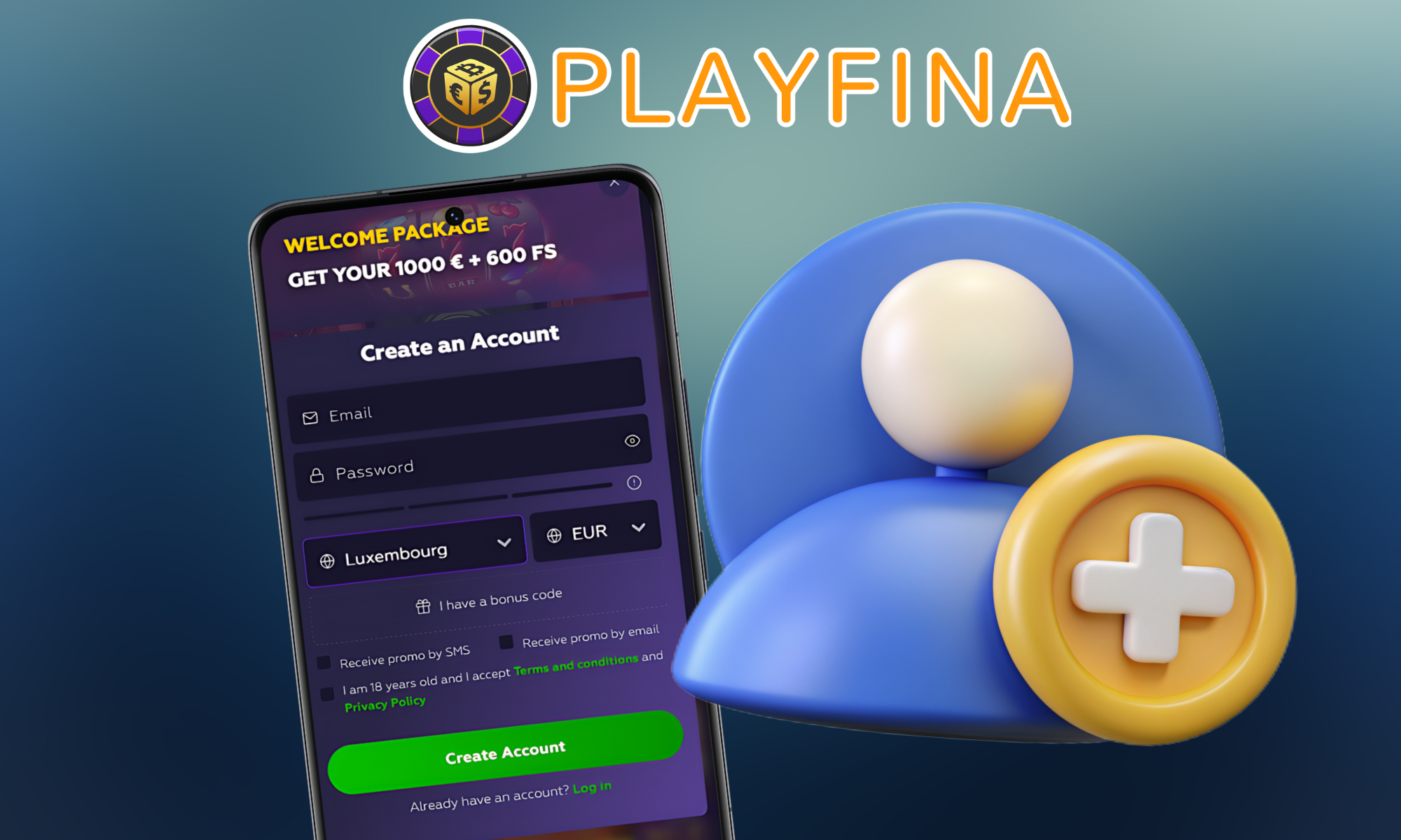 Trinvise instruktioner om, hvordan du registrerer dig via Playfinas mobilapplikation