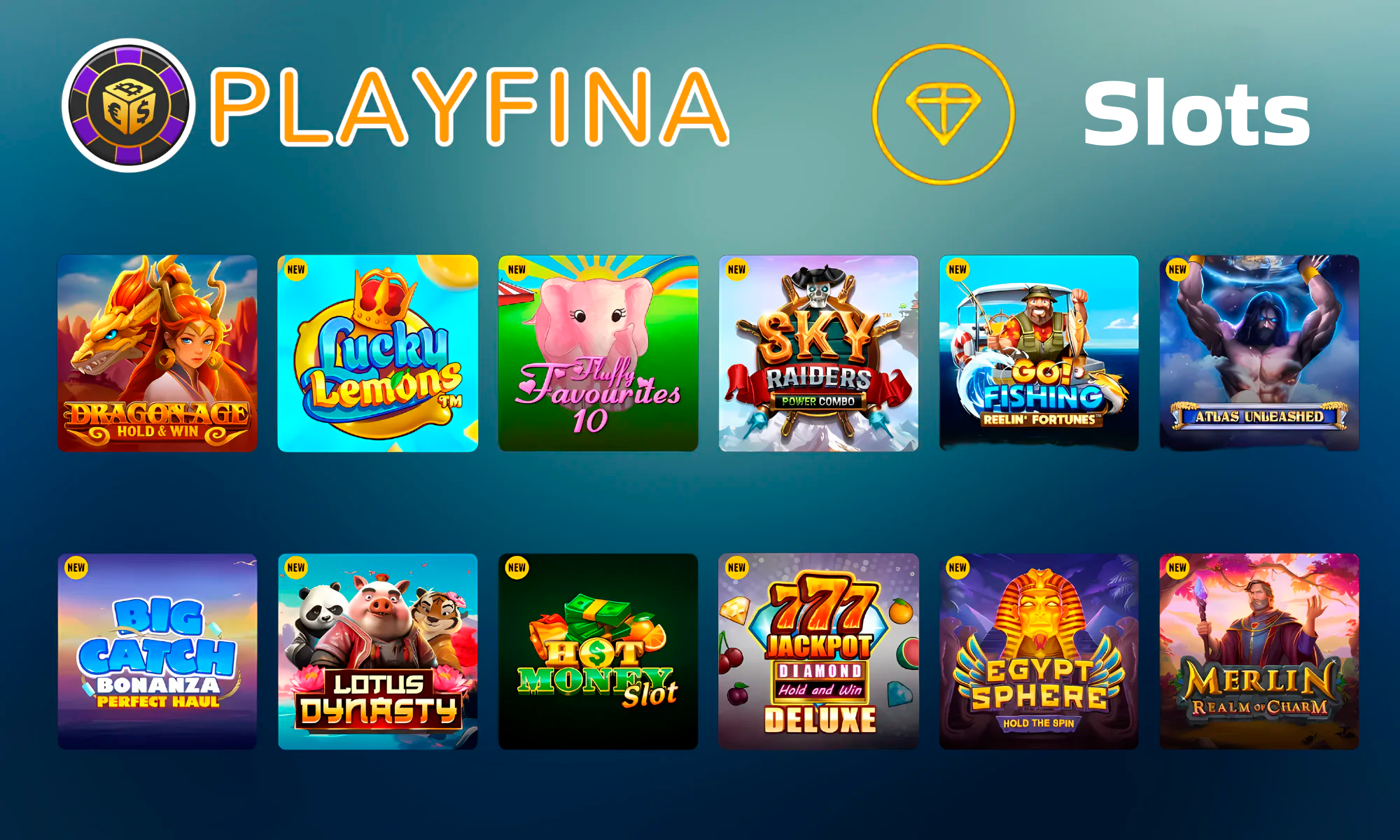 Slot games selection at Playfina site