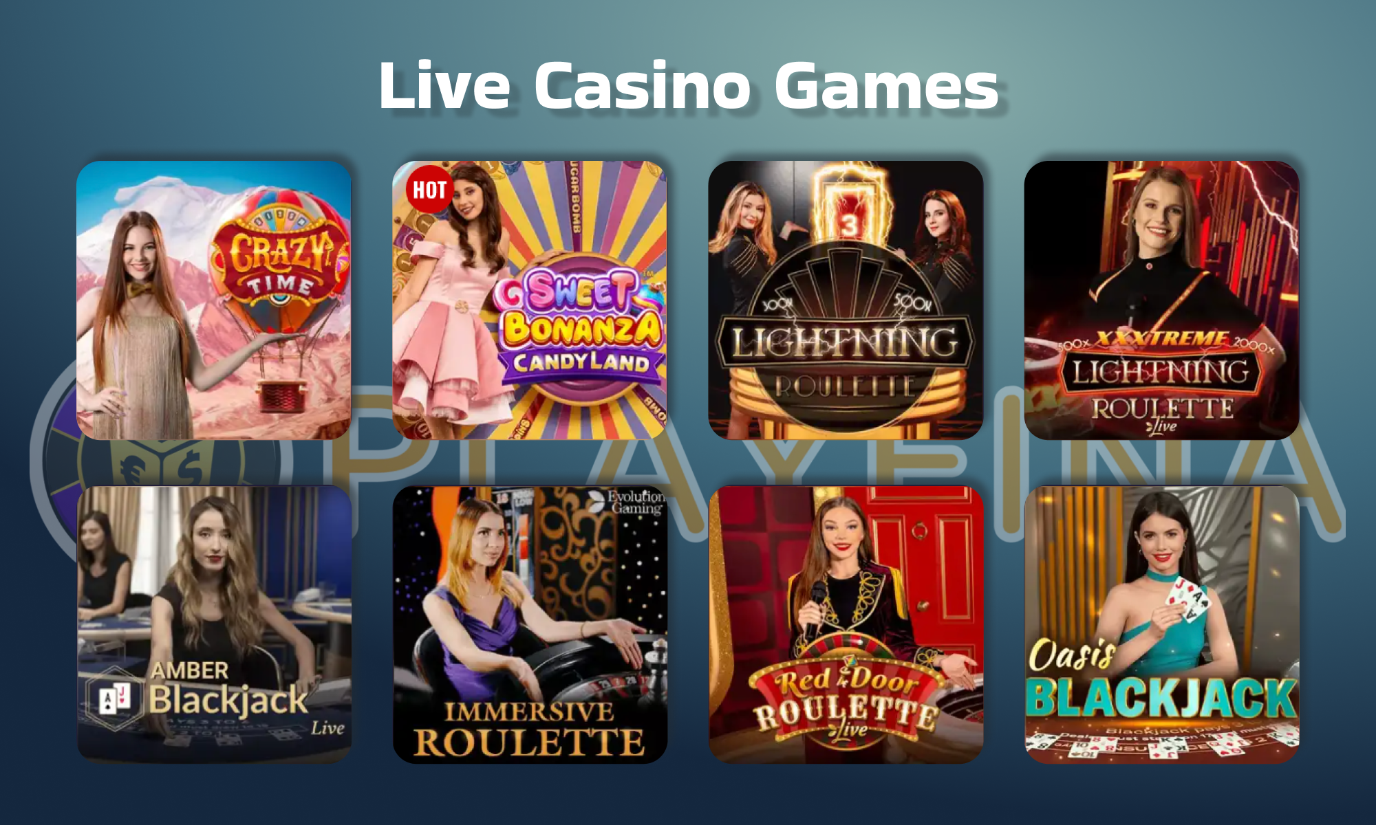 Live Casino Game selection at Playfina in Ireland